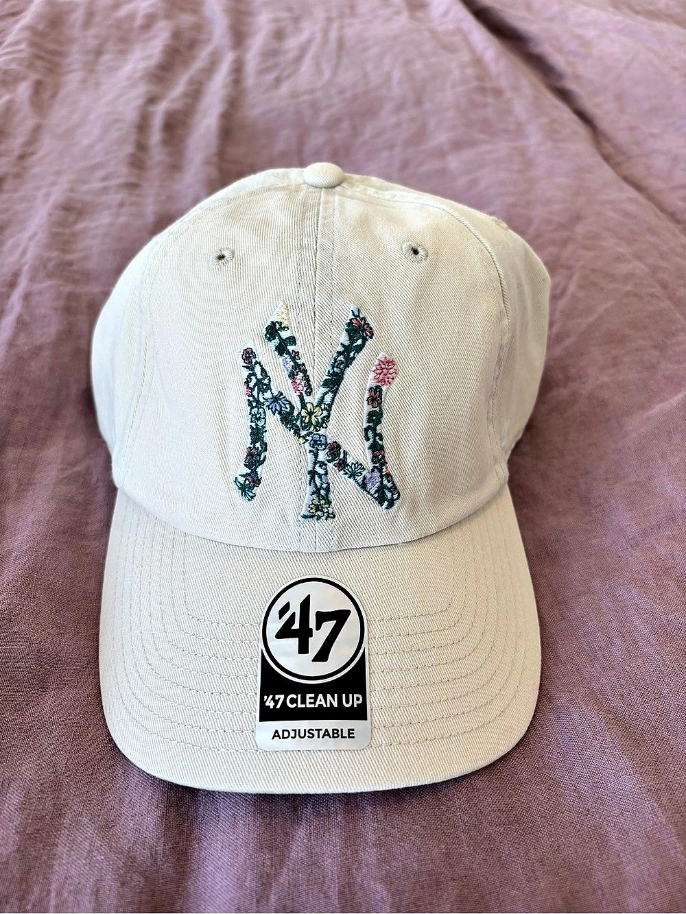 Anthropologie 47 Floral Embroidered NY Cream Hat NWT